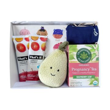 Third trimester box with pregnancy journal, soft toy, and onesie
