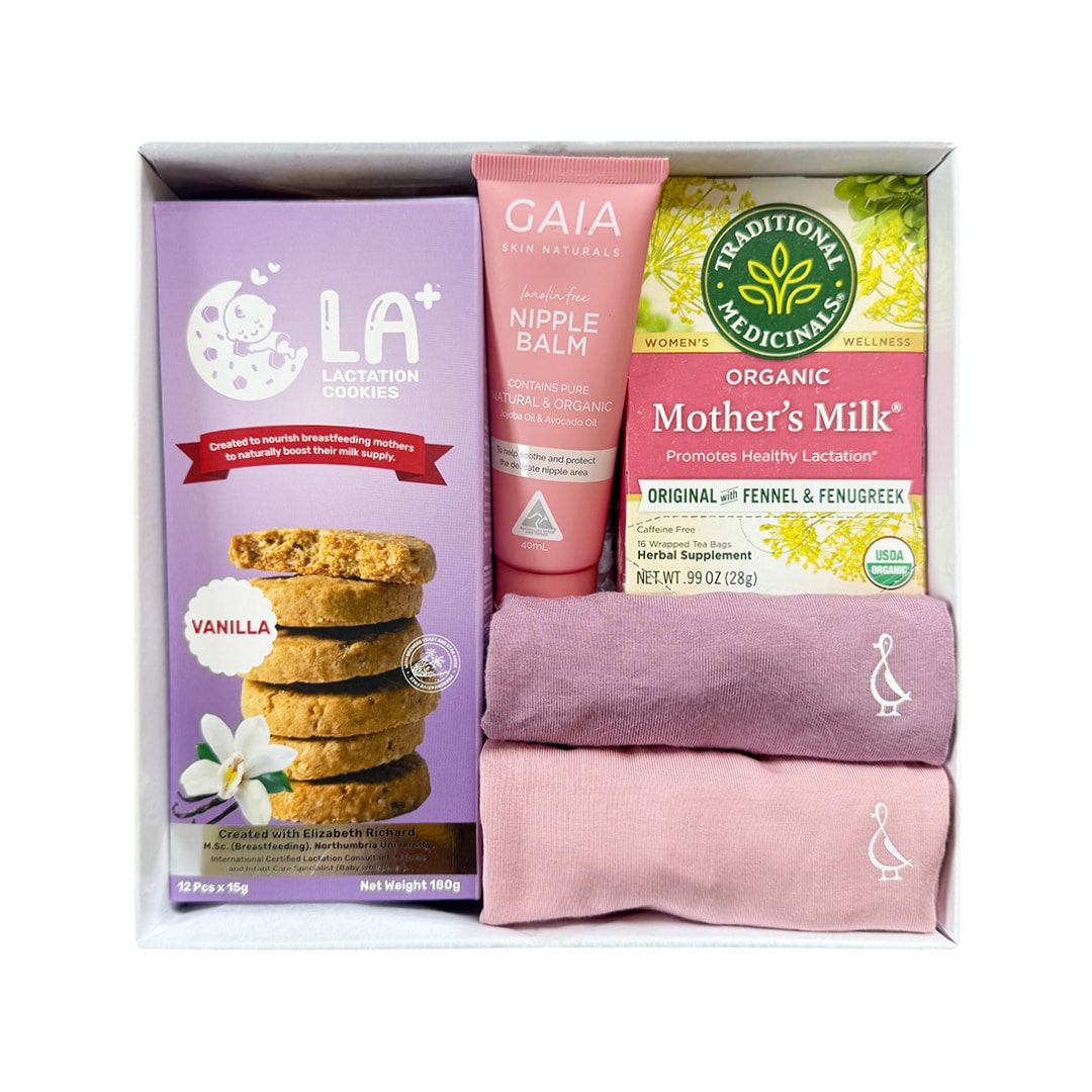 The Chester gift box for new mums with lactation support and baby onesie